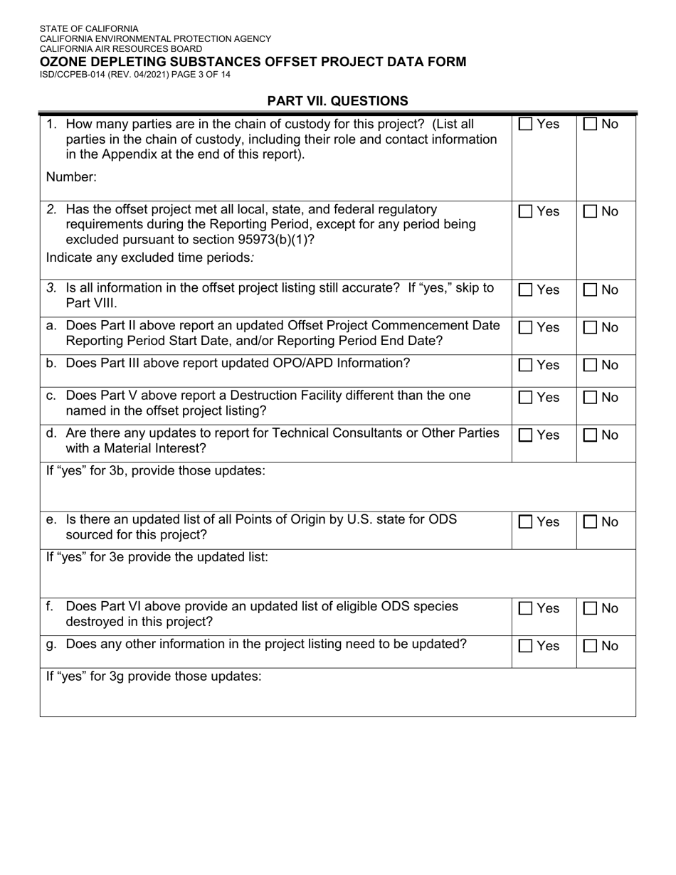 Form ISD / CCPEB-014 Ozone Depleting Substances Offset Project Data Form - California, Page 3