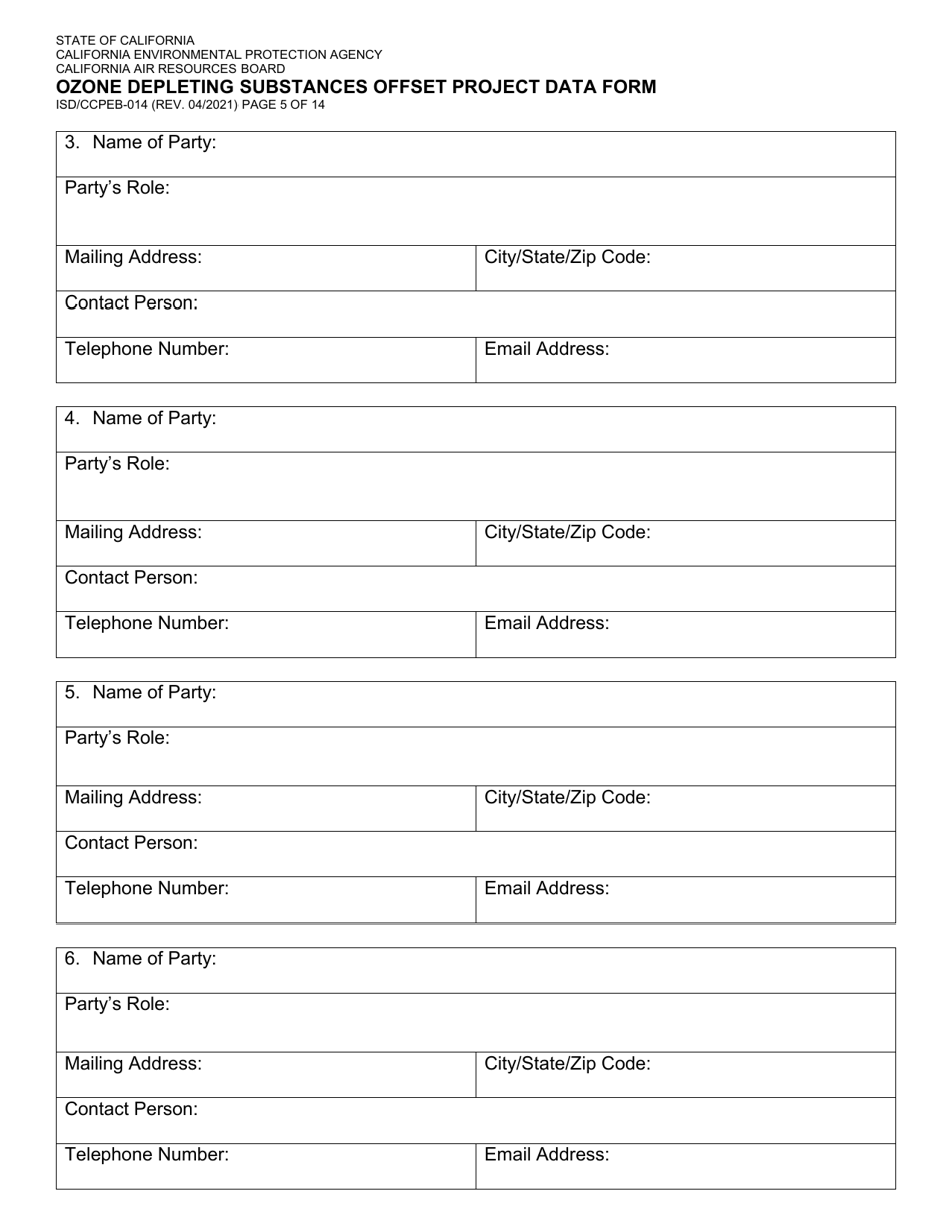 Form ISD / CCPEB-014 Ozone Depleting Substances Offset Project Data Form - California, Page 5