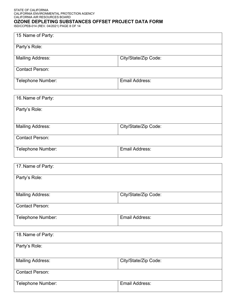 Form ISD / CCPEB-014 Ozone Depleting Substances Offset Project Data Form - California, Page 8