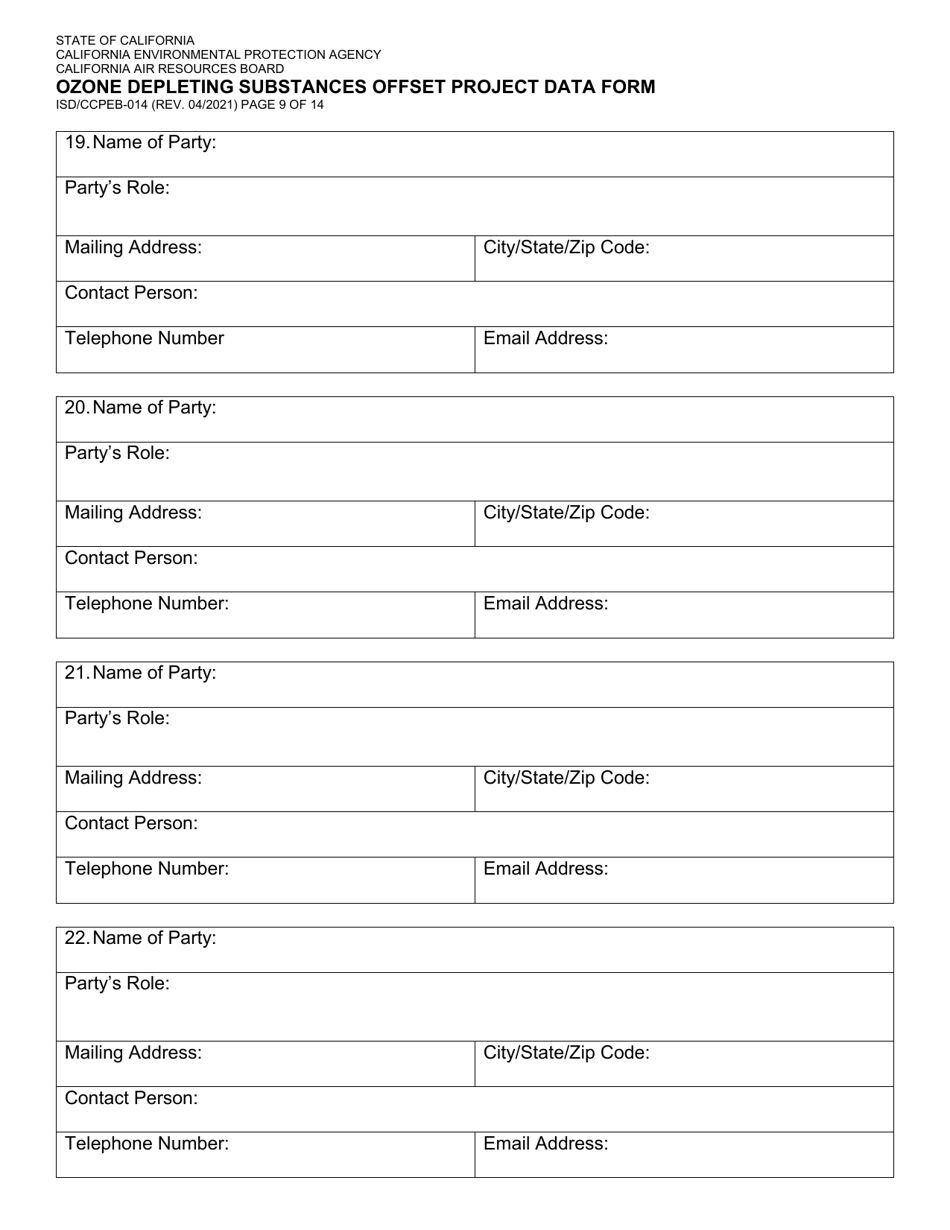 Form ISD / CCPEB-014 Ozone Depleting Substances Offset Project Data Form - California, Page 9