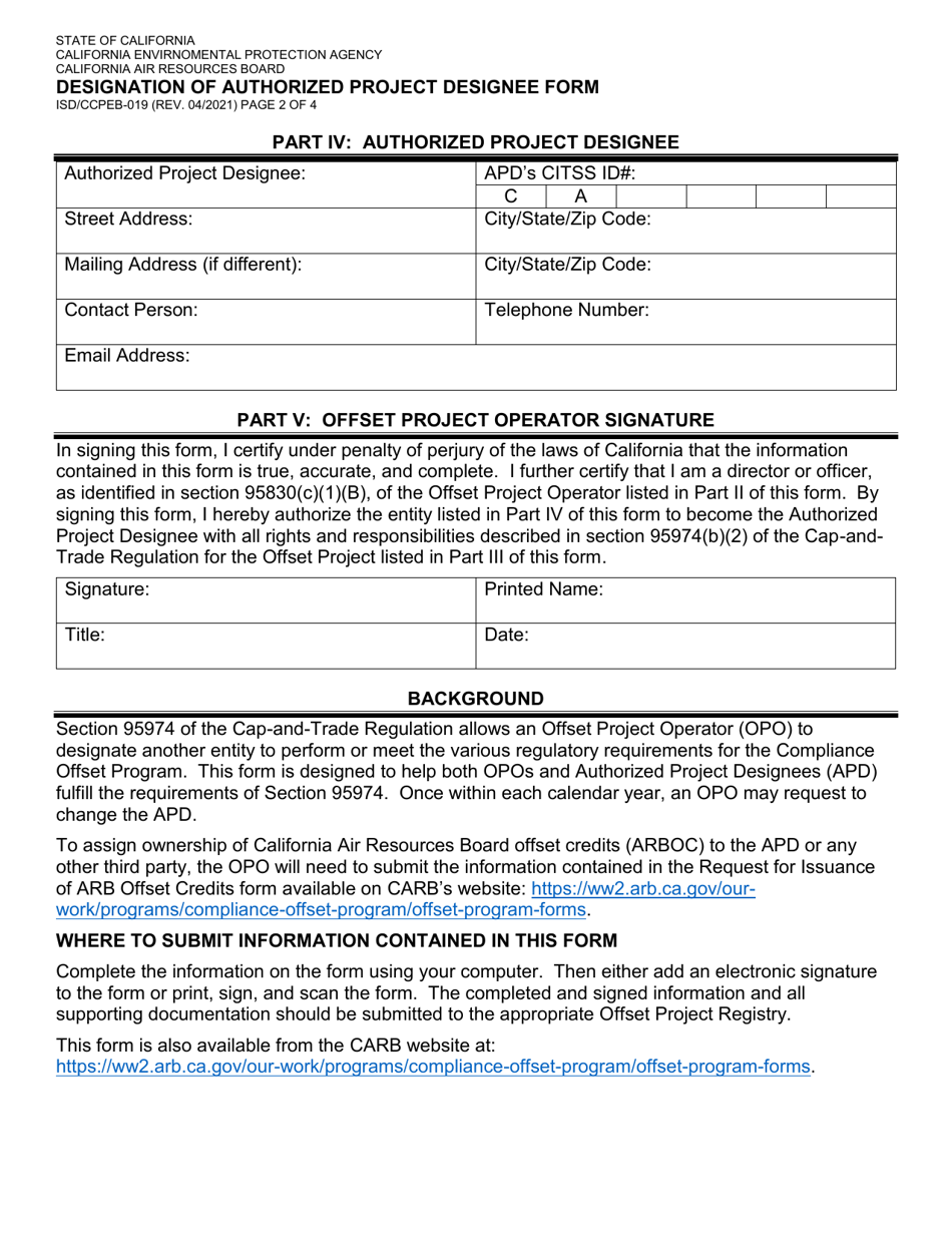 Form ISD / CCPEB-019 Designation of Authorized Project Designee Form - California, Page 2
