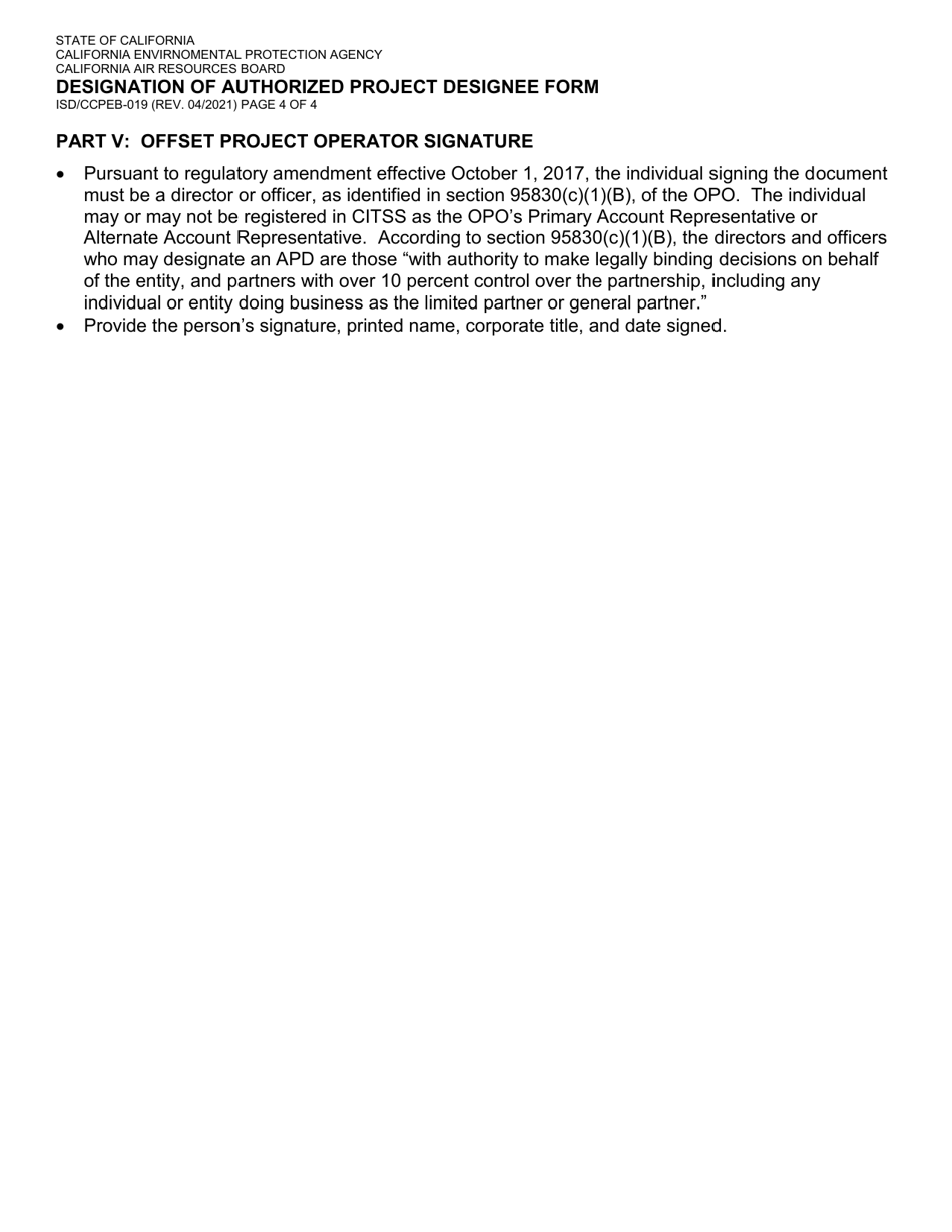 Form ISD / CCPEB-019 Designation of Authorized Project Designee Form - California, Page 4