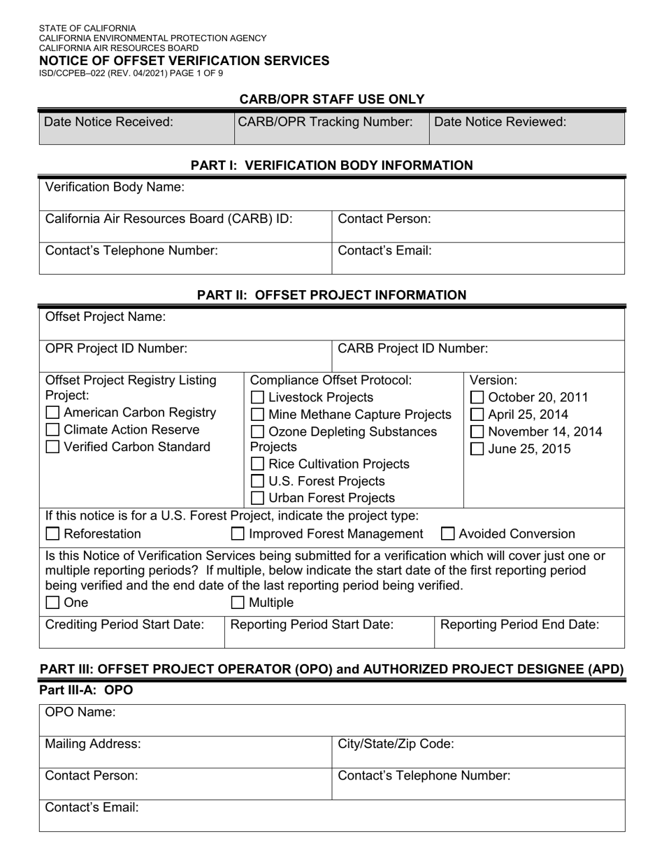 Form ISD / CCPEB-022 Notice of Offset Verification Services - California, Page 1
