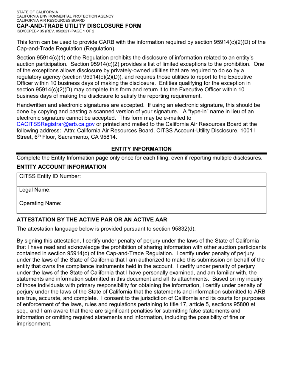 Form ISD / CCPEB-135 CAP-And-Trade Utility Disclosure Form - California, Page 1