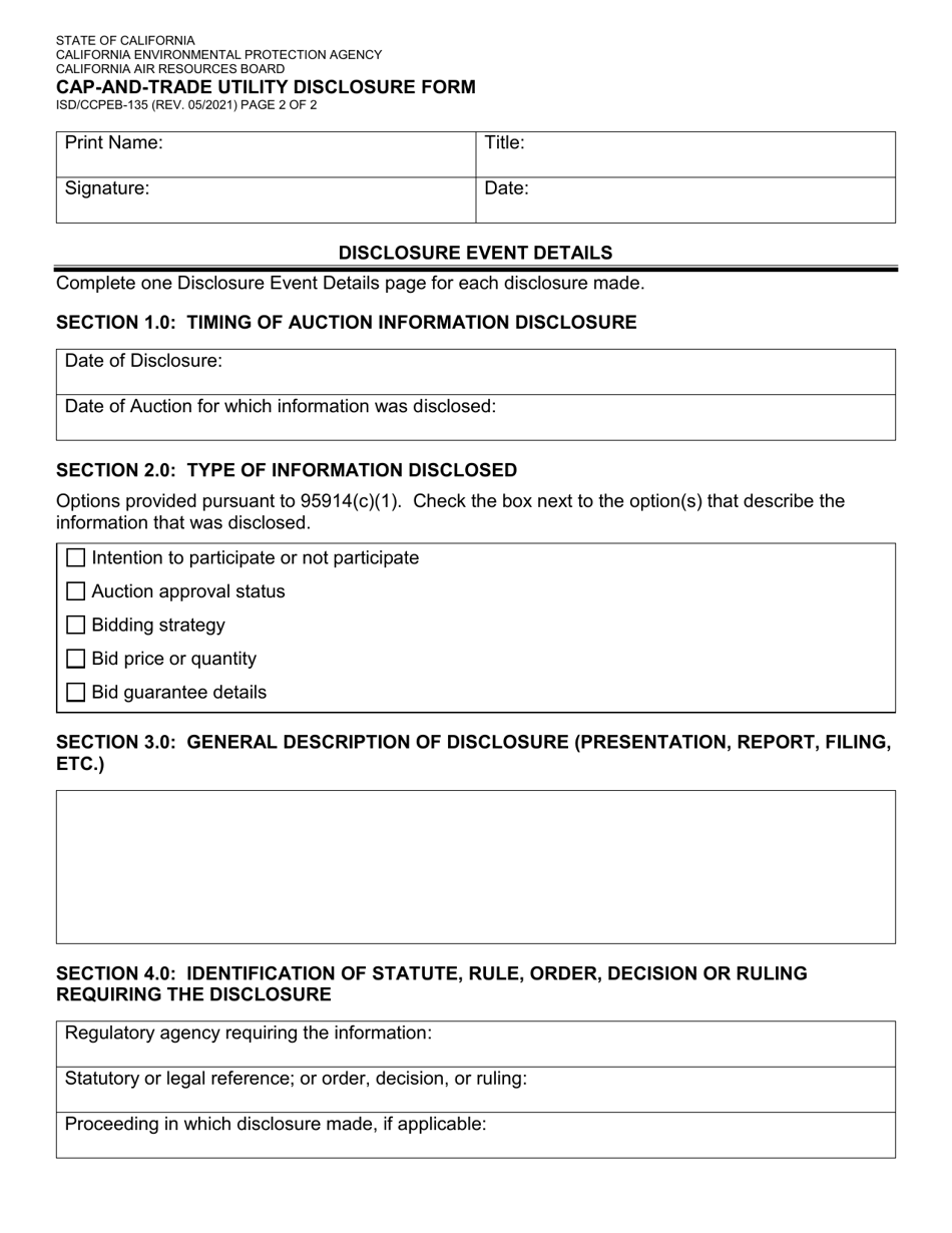 Form ISD / CCPEB-135 CAP-And-Trade Utility Disclosure Form - California, Page 2