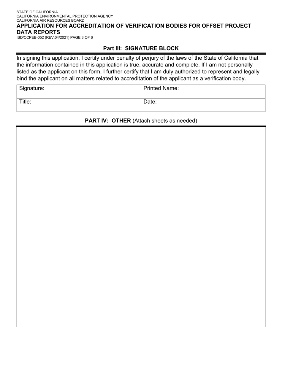 Form ISD / CCPEB-052 Application for Accreditation of Verification Bodies for Offset Project Data Reports - California, Page 3