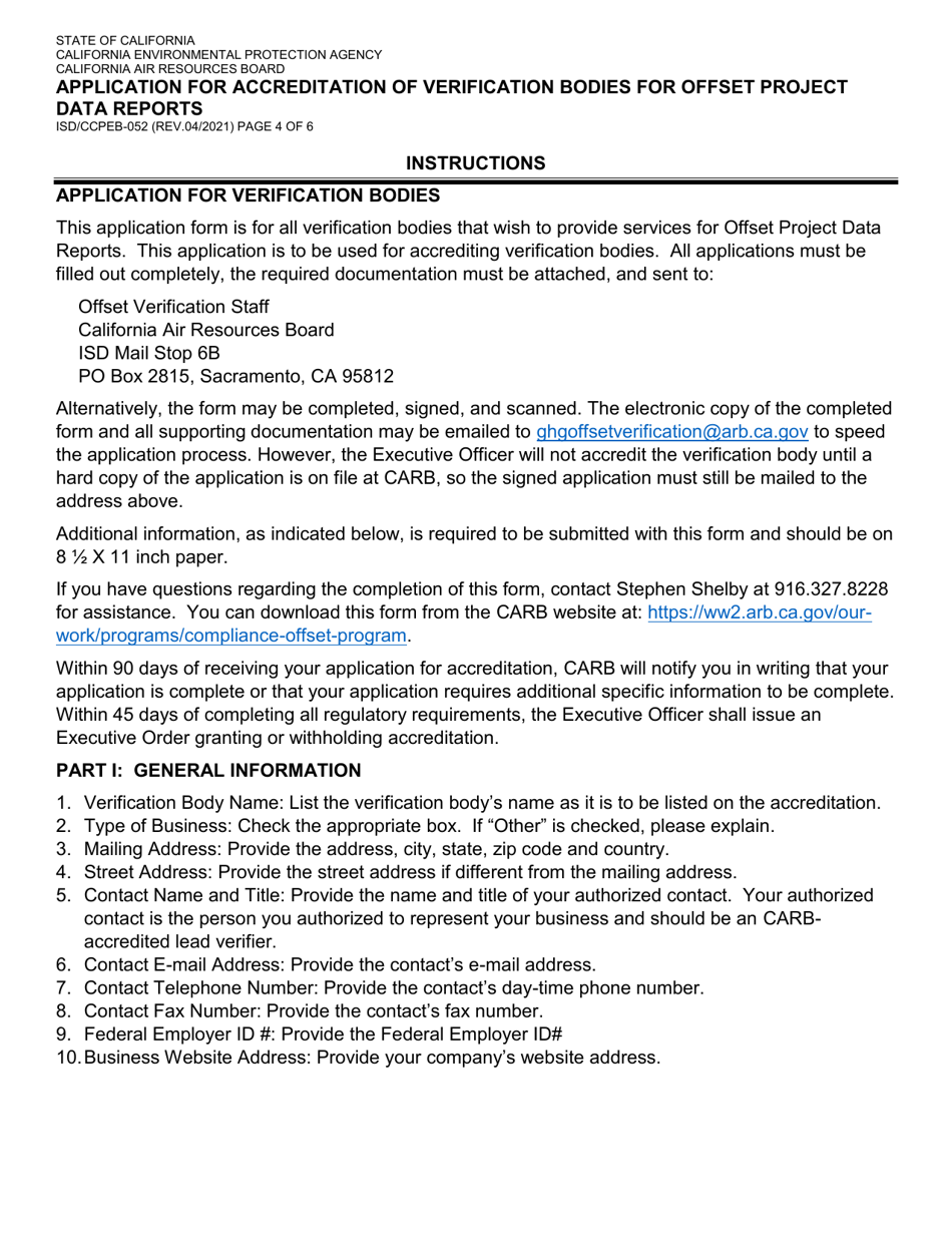 Form ISD / CCPEB-052 Application for Accreditation of Verification Bodies for Offset Project Data Reports - California, Page 4