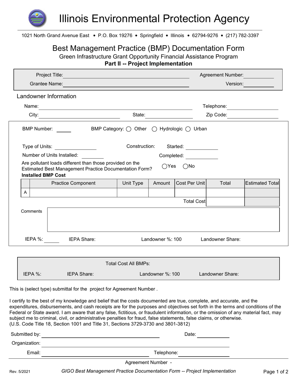 Best Management Practice (Bmp) Documentation Form - Green Infrastructure Grant Opportunities Financial Assistance Program - Illinois, Page 3