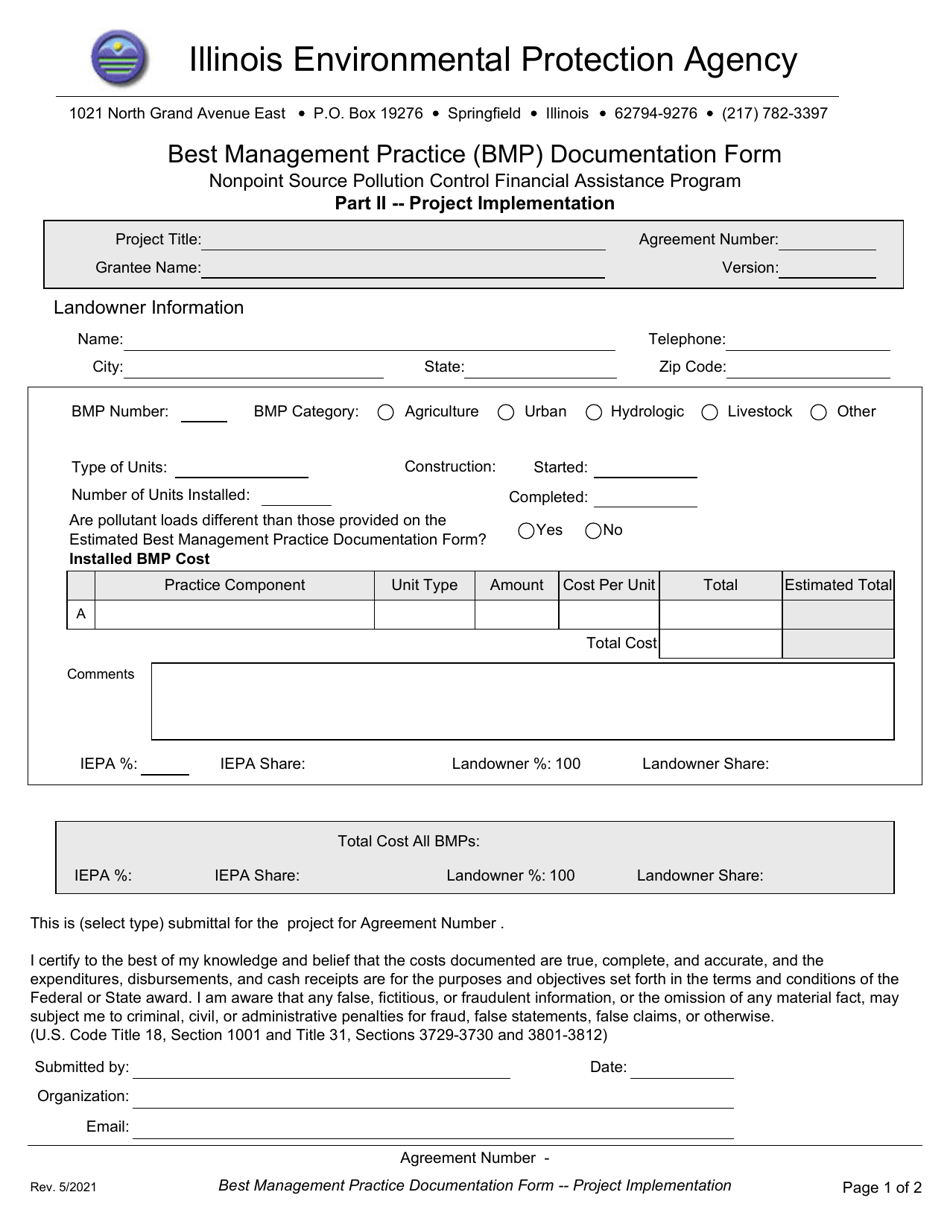 Illinois Best Management Practice (Bmp) Documentation Form - Nonpoint ...