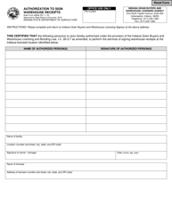 Document preview: State Form 46956 Authorization to Sign Warehouse Receipts - Indiana