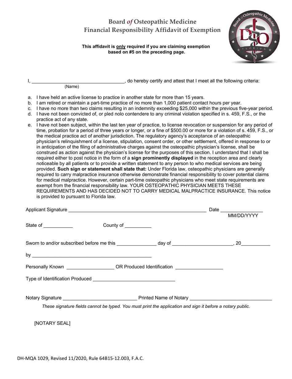 Form DH-MQA1029 Financial Responsibility - Florida, Page 3