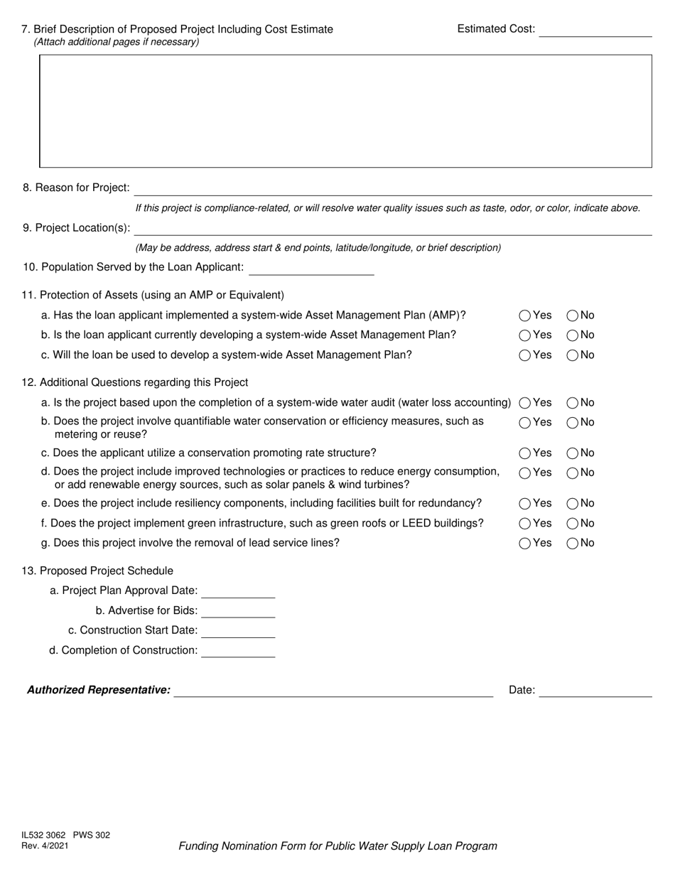 Form PWS302 (IL532 3062) Funding Nomination Form for Public Water Supply Loan Program - Illinois, Page 4