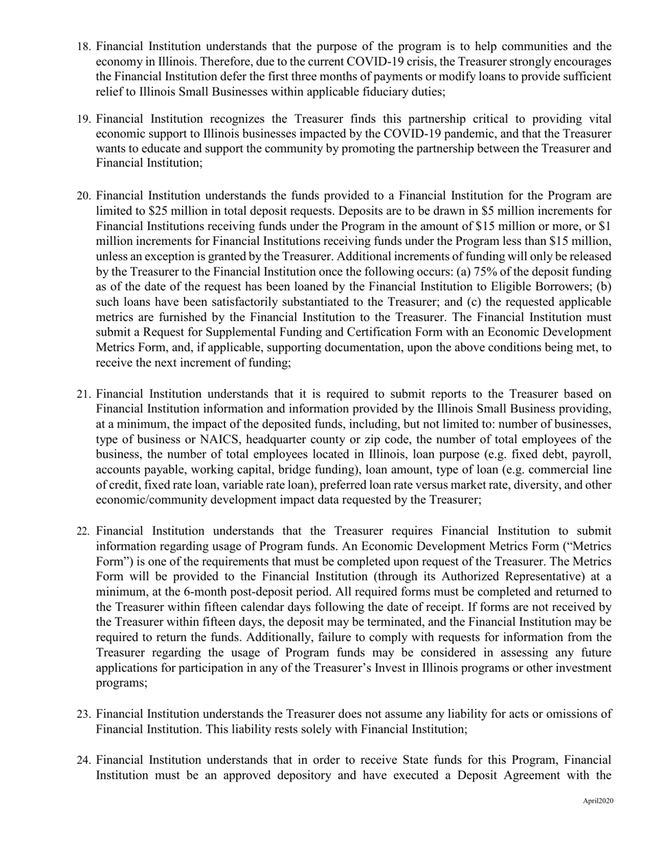 Application and Certification to Participate in the Treasurers Invest in Illinois: Business Invest - Illinois Small Business Covid19 Relief Program - Illinois, Page 4