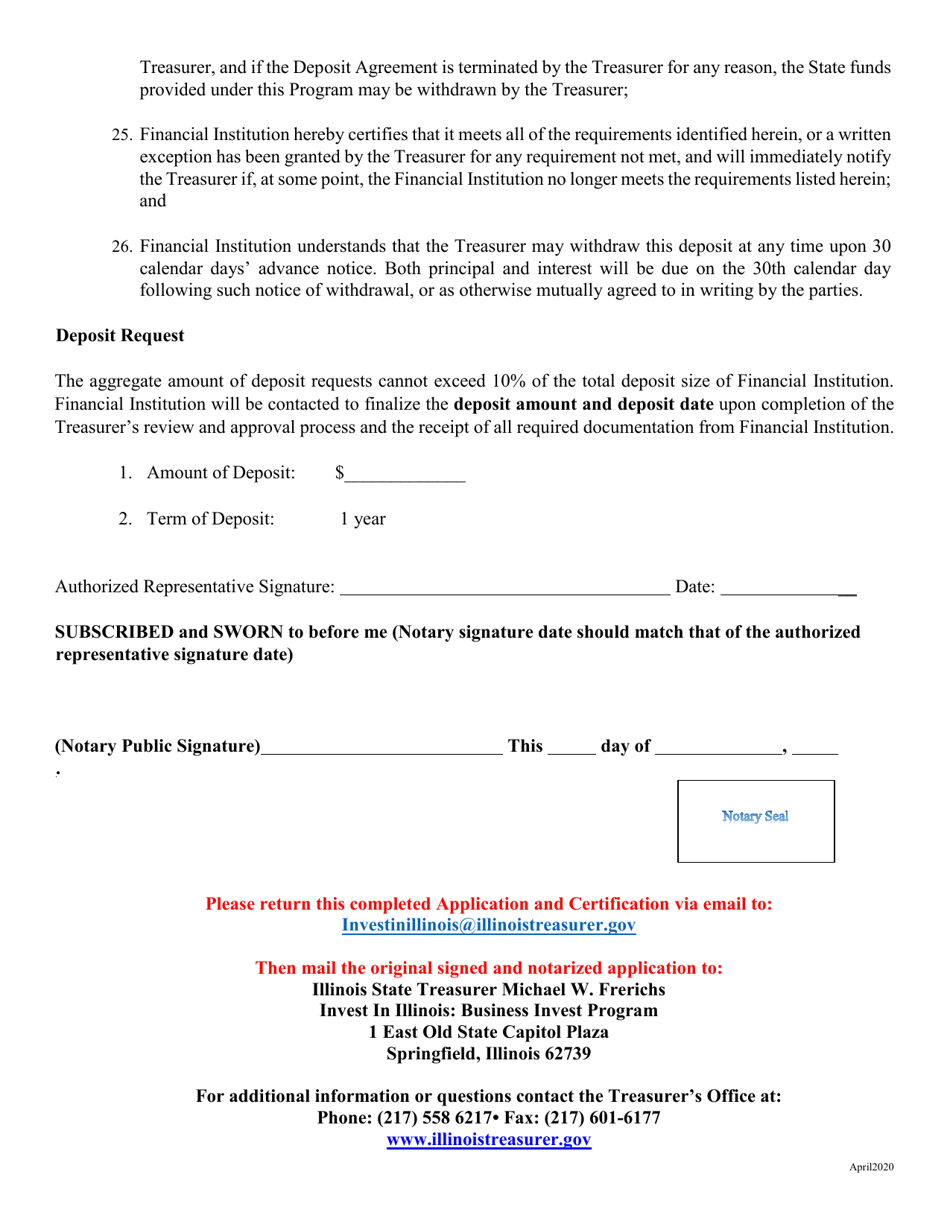Application and Certification to Participate in the Treasurers Invest in Illinois: Business Invest - Illinois Small Business Covid19 Relief Program - Illinois, Page 5