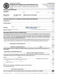 Form EF &quot;Postgraduate Training License Enrollment Form&quot; - California