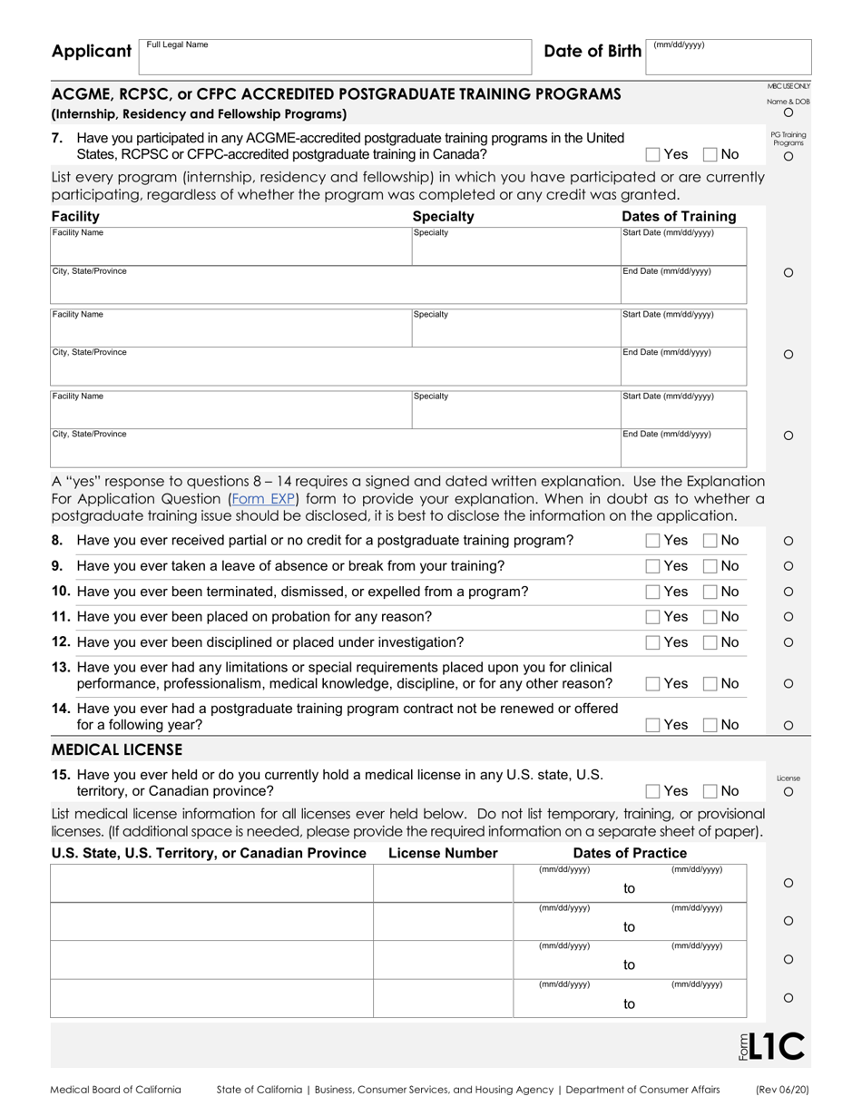 Form L1 Application for a Physicians and Surgeons License - California, Page 3