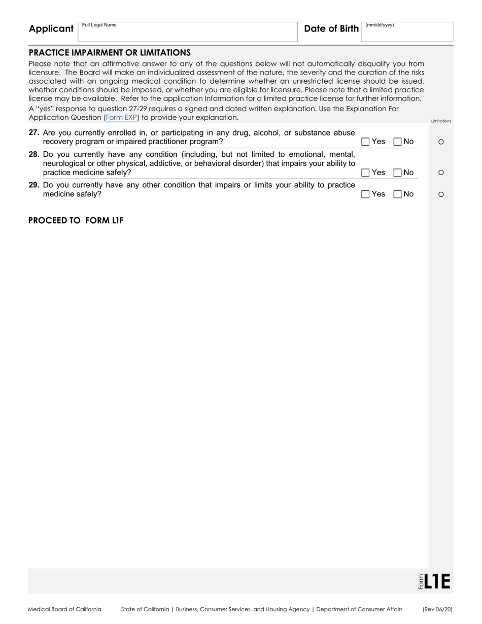 Form L1 Application for a Physicians and Surgeons License - California, Page 5