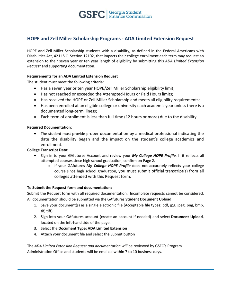 Hope and Zell Miller Scholarship Programs - Ada Limited Extension Request - Georgia (United States), Page 1