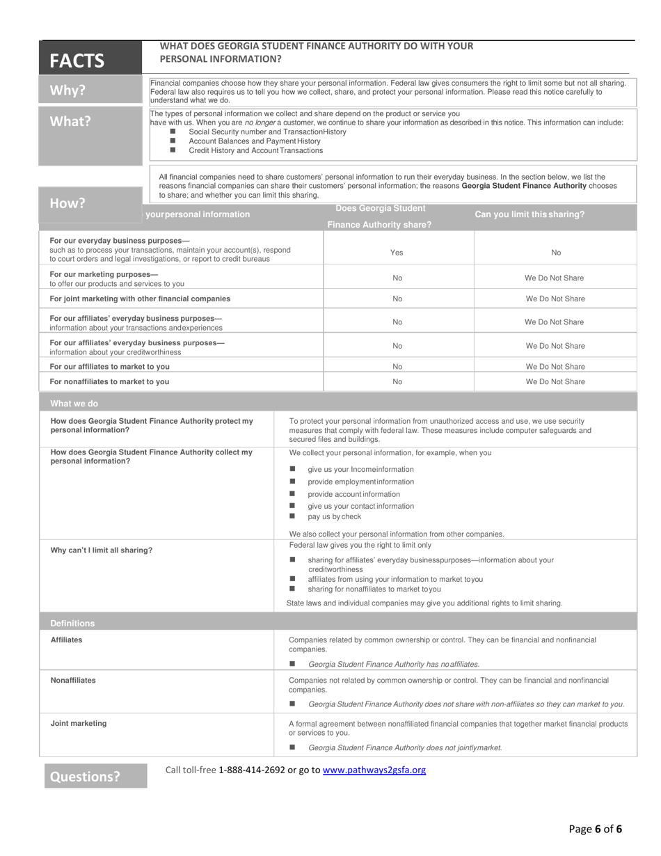 University of North Georgia Military Scholarship (Loan) Program Master Promissory Note - Georgia (United States), Page 6