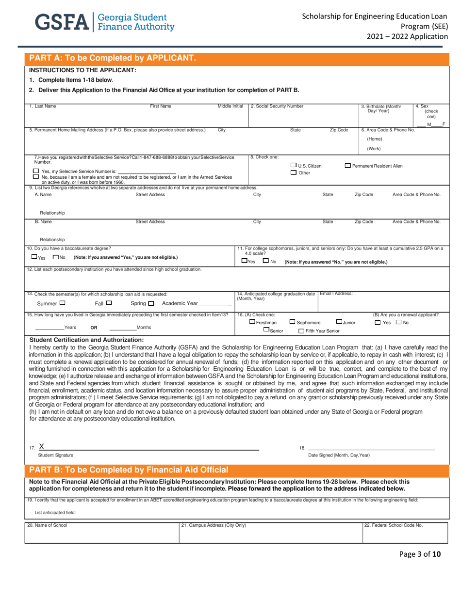 Scholarship for Engineering Education Loan Program (See) Application - Georgia (United States), Page 3
