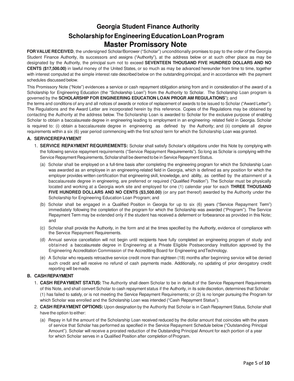 Scholarship for Engineering Education Loan Program (See) Application - Georgia (United States), Page 5