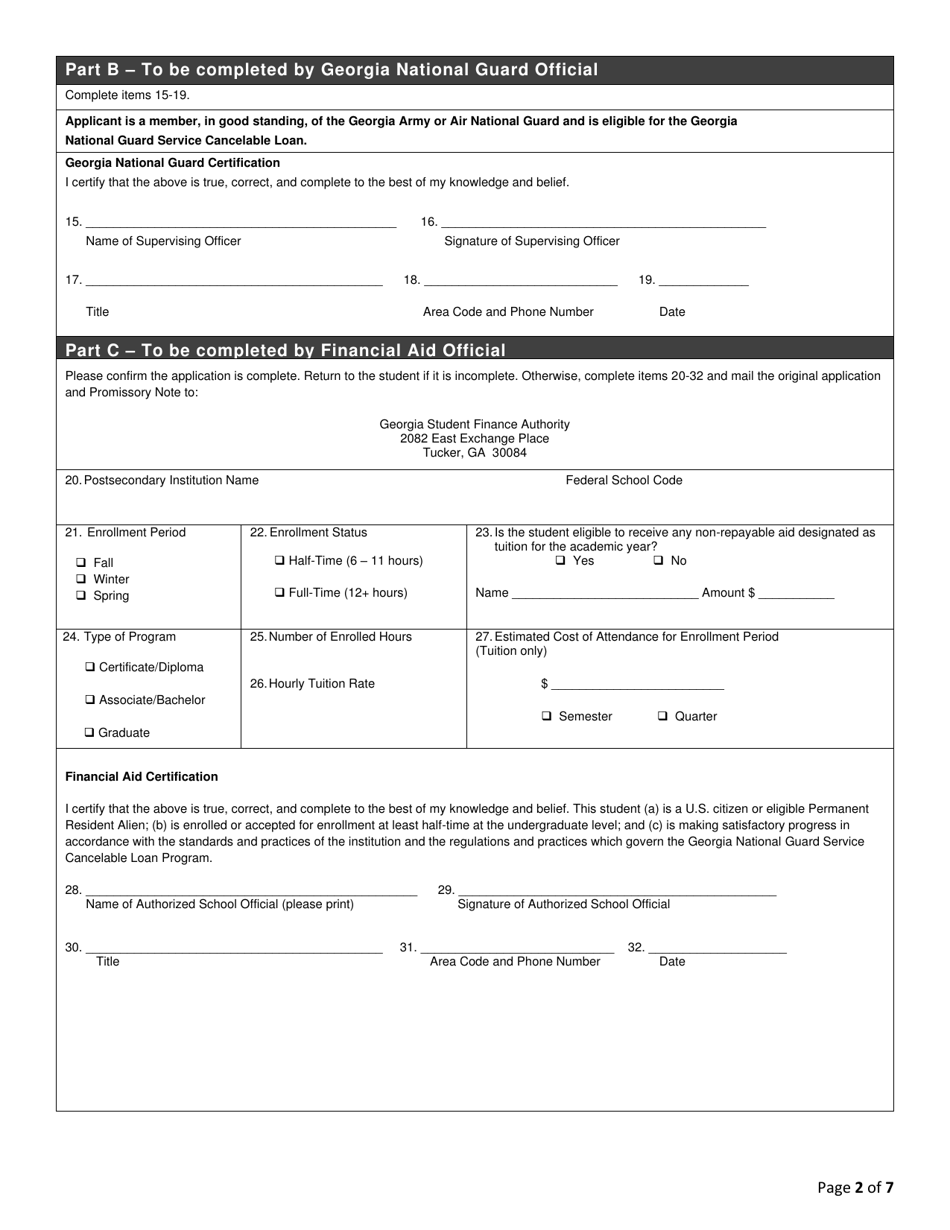 Georgia National Guard Service Cancelable Loan Application and Promissory Note - Georgia (United States), Page 2