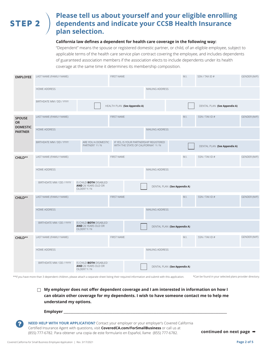 Application for Employees - California, Page 3