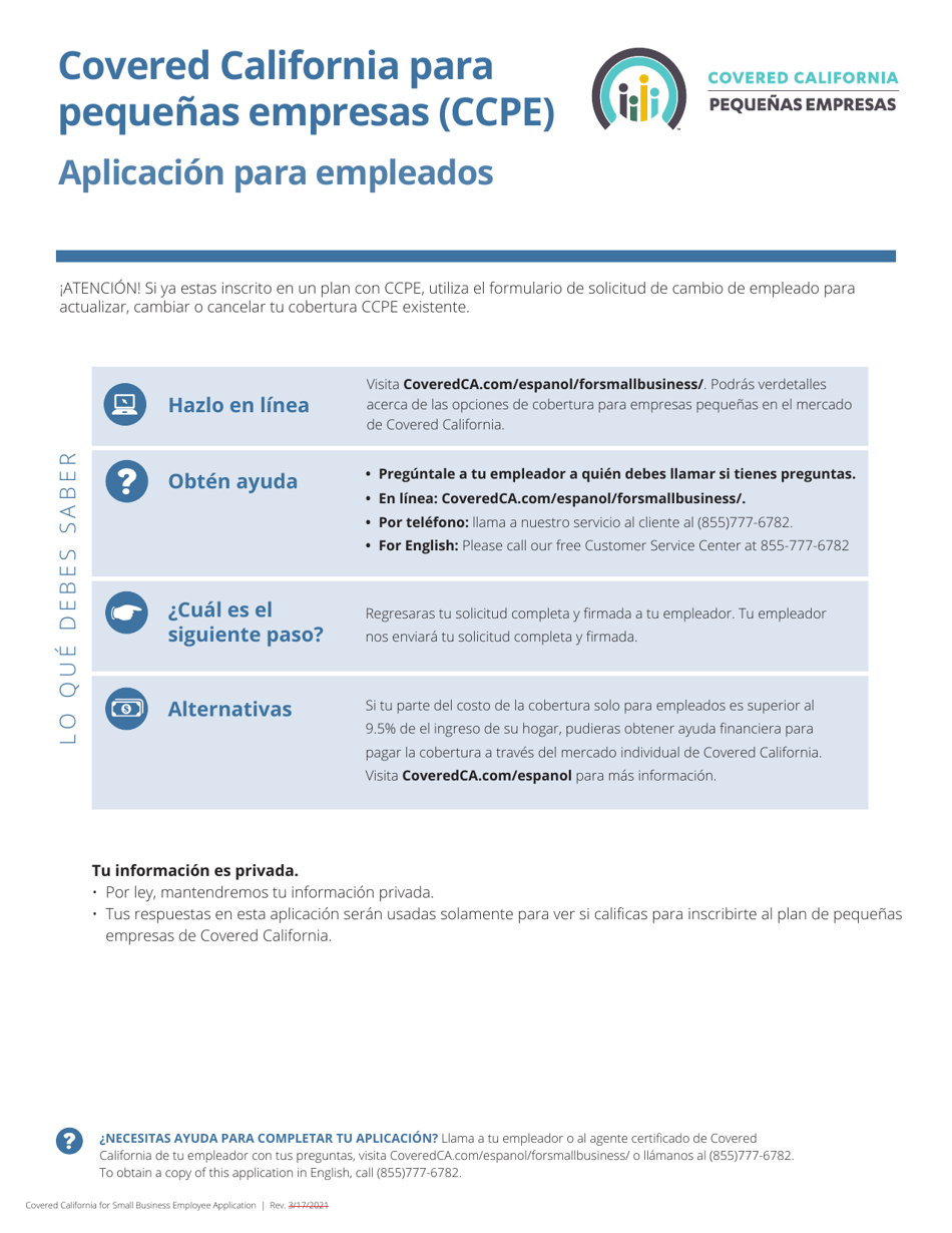 Aplicacion Para Empleados - California (Spanish), Page 1