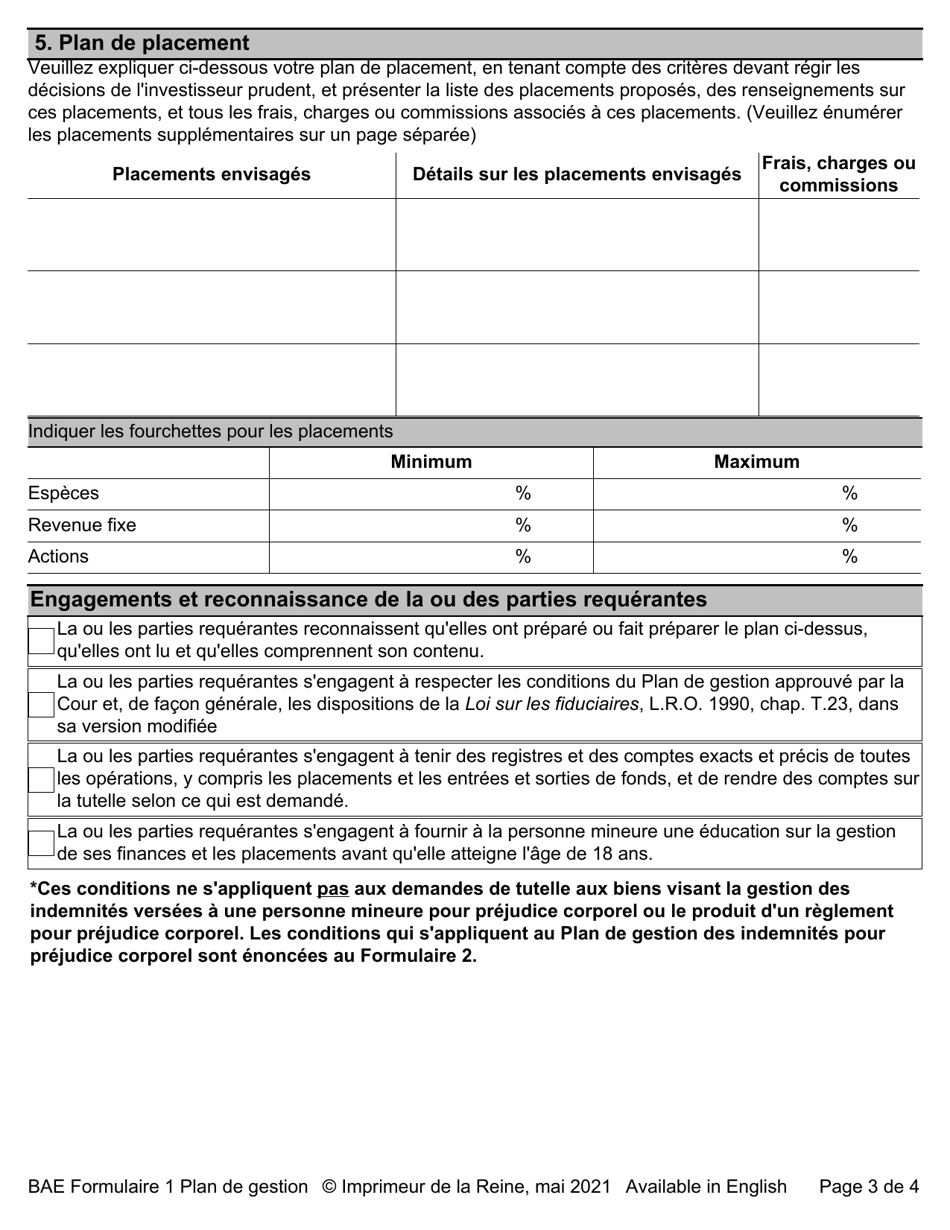 BAE Forme 1 Agenda A Plan De Gestion - Annexe a Du Jugement - Ontario, Canada (French), Page 3