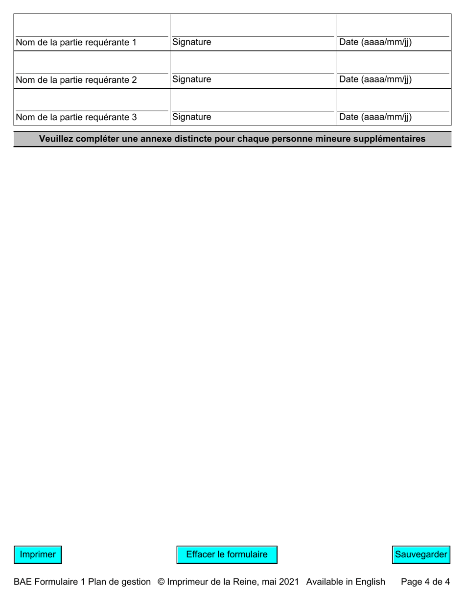 BAE Forme 1 Agenda A Plan De Gestion - Annexe a Du Jugement - Ontario, Canada (French), Page 4
