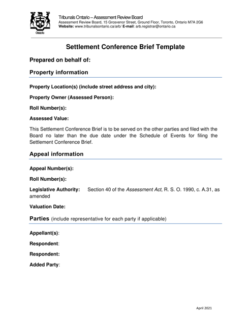 Settlement Conference Brief Template - Ontario, Canada Download Pdf