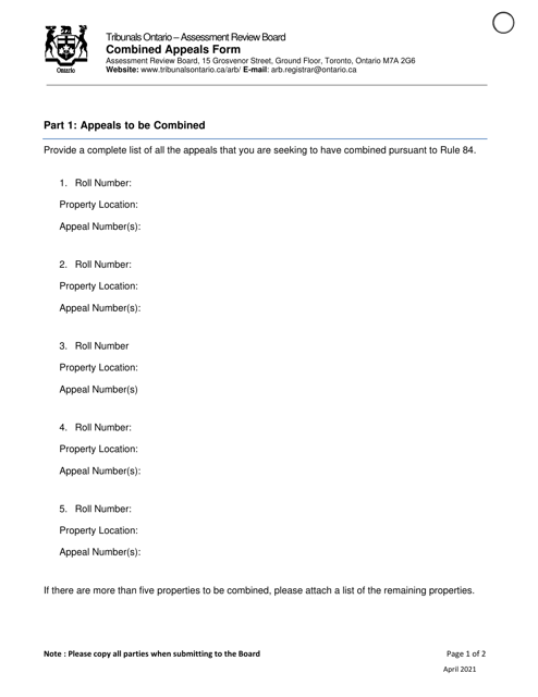 Combined Appeals Form - Ontario, Canada Download Pdf