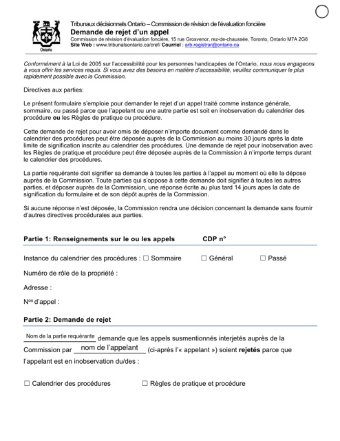 Demande De Rejet D'un Appel - Ontario, Canada (French) Download Pdf