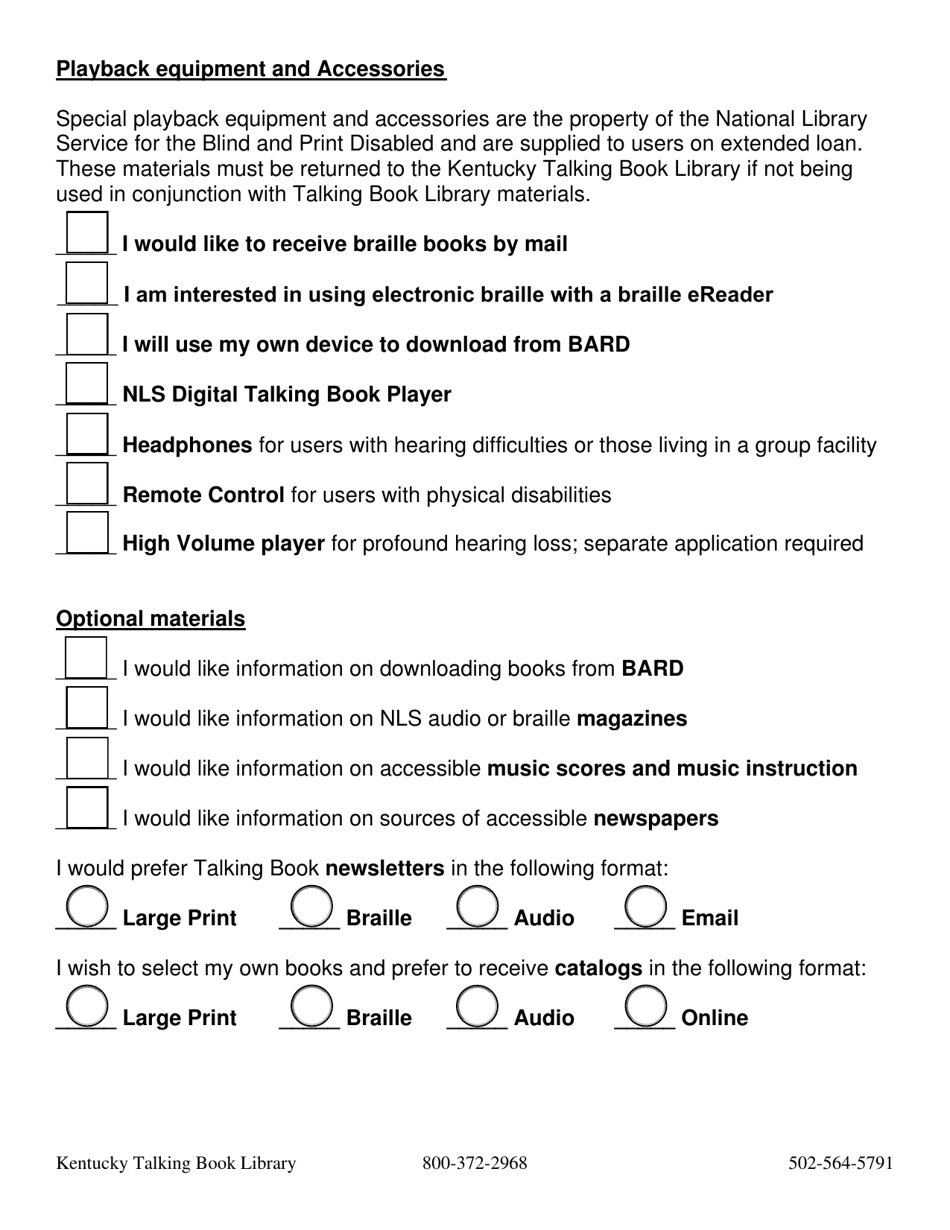 Application for Kentucky Talking Book Library Service - Kentucky, Page 3