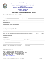 Document preview: Application for Relocation by off-Premises Licensee - Maine