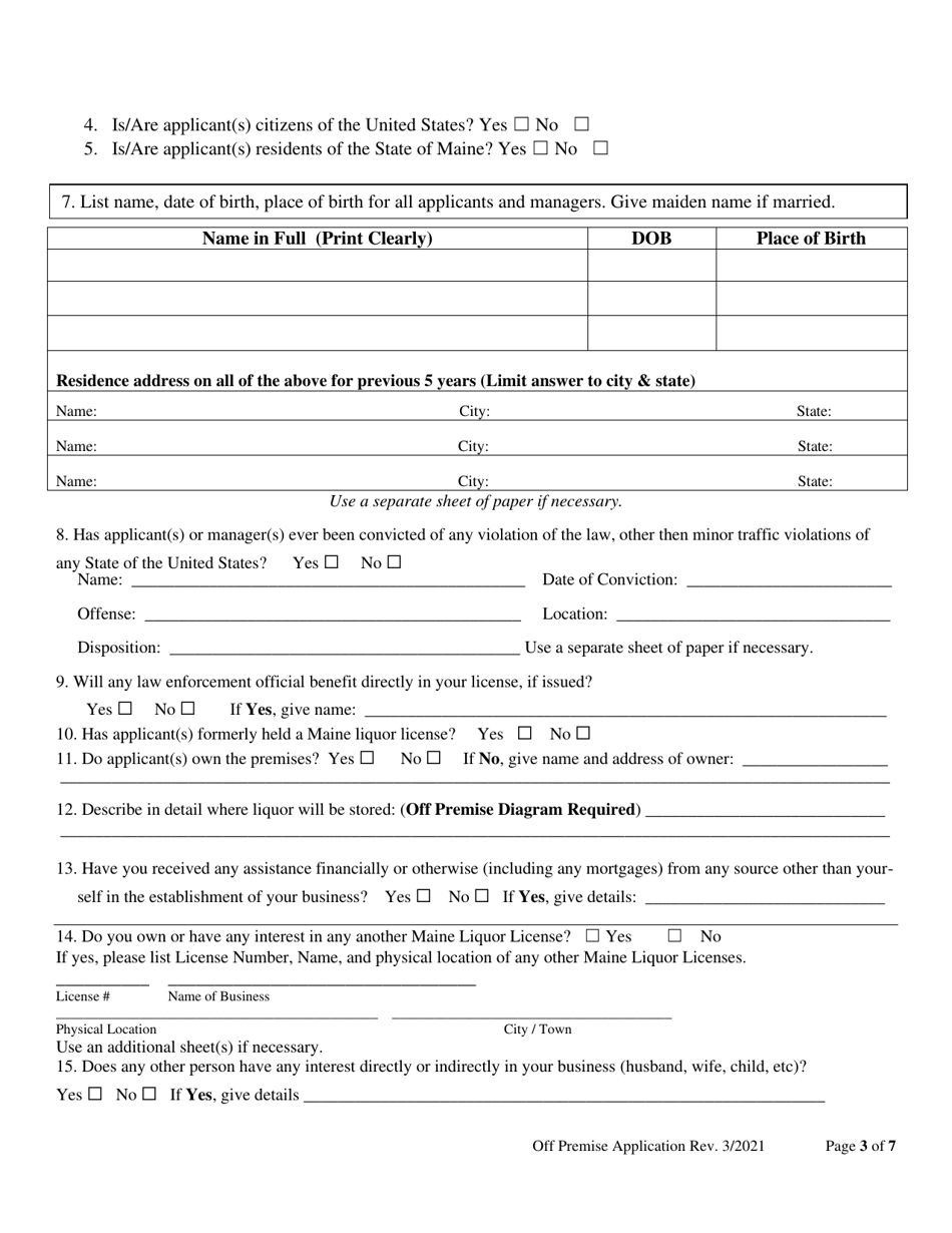 Off Premise Application - Maine, Page 3
