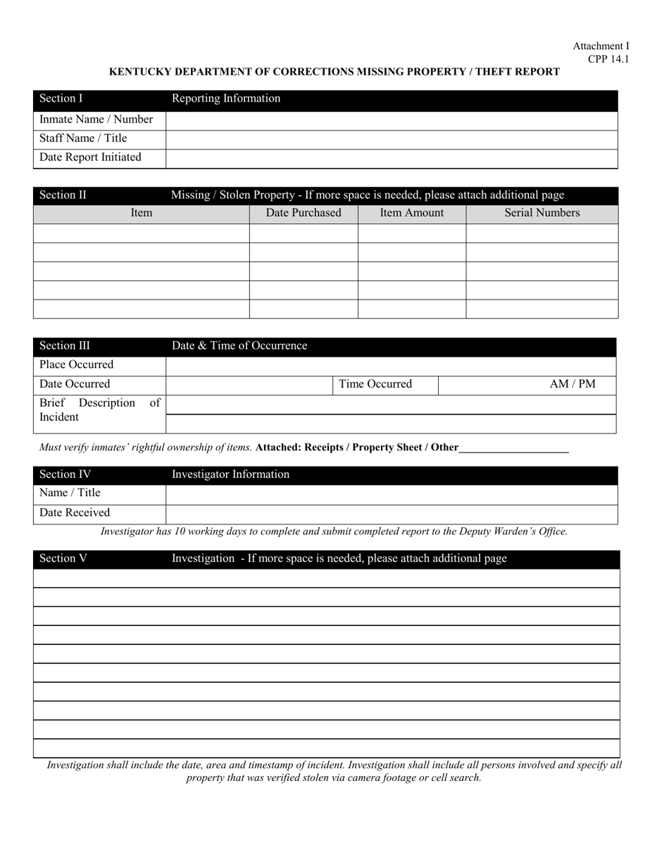Attachment I Missing Property / Theft Report - Kentucky, Page 3