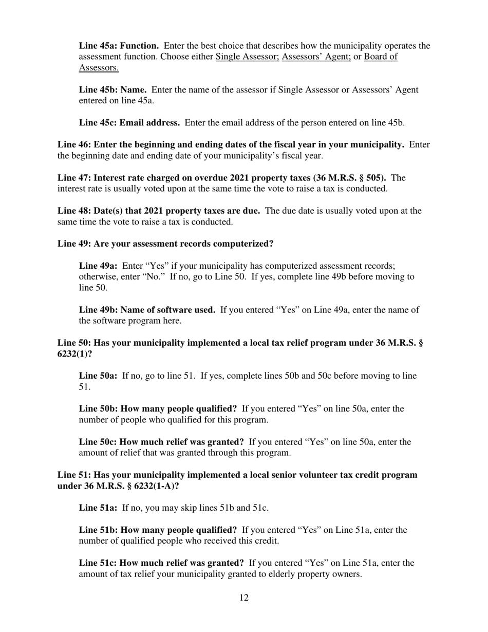 Instructions for Municipal Valuation Return - Maine, Page 12