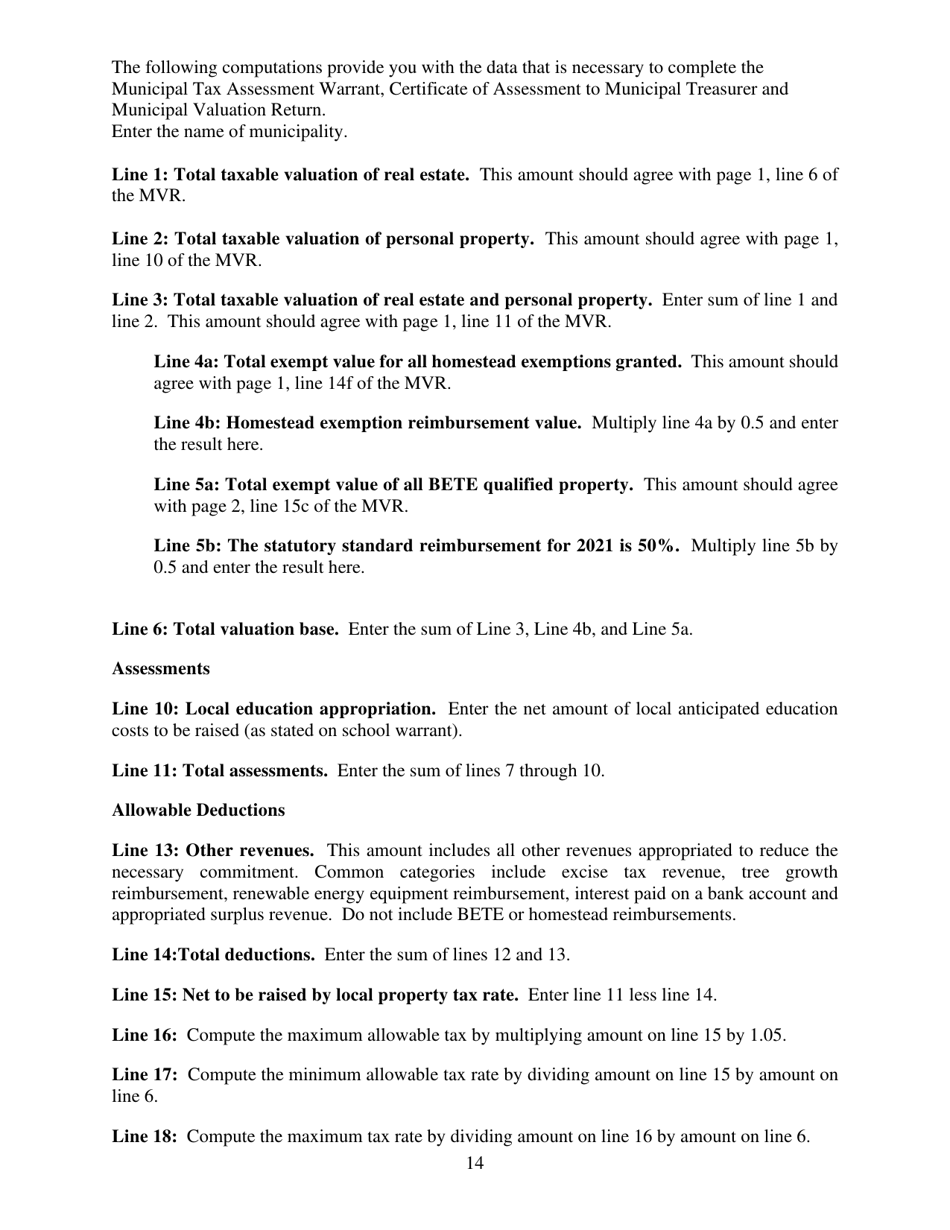 Instructions for Municipal Valuation Return - Maine, Page 14