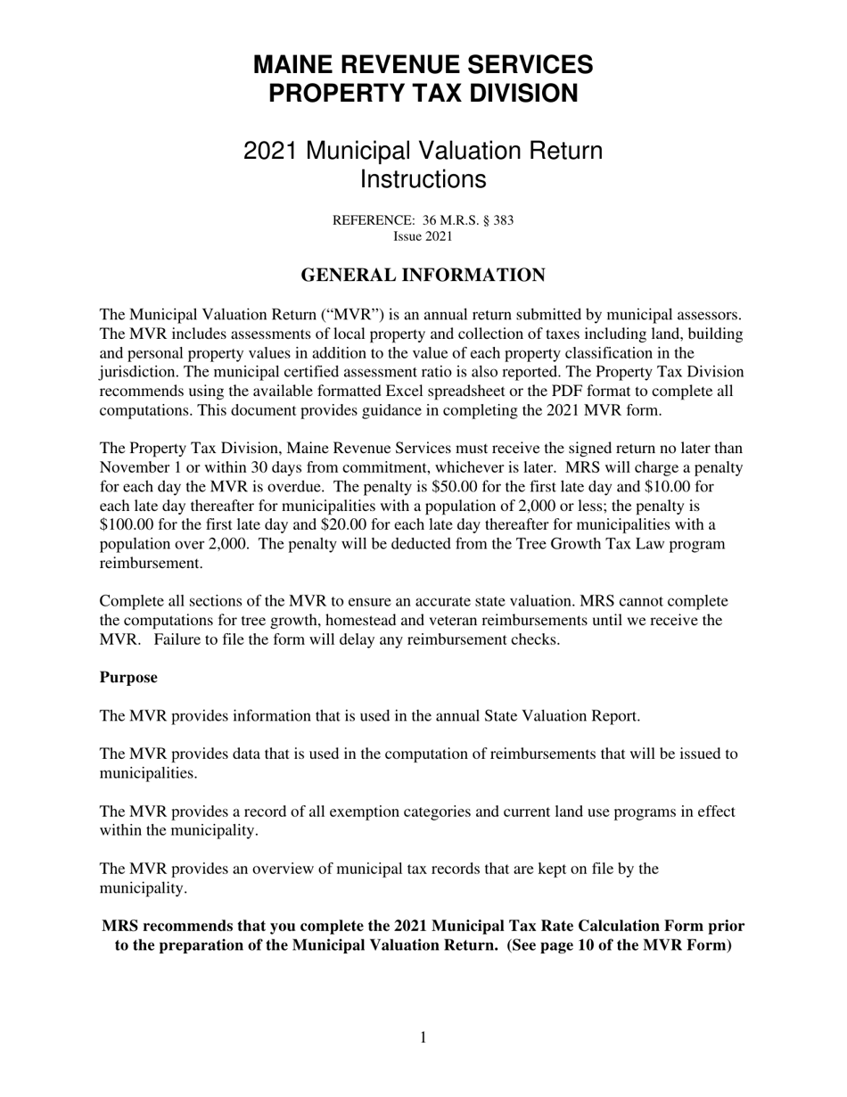 Instructions for Municipal Valuation Return - Maine, Page 1