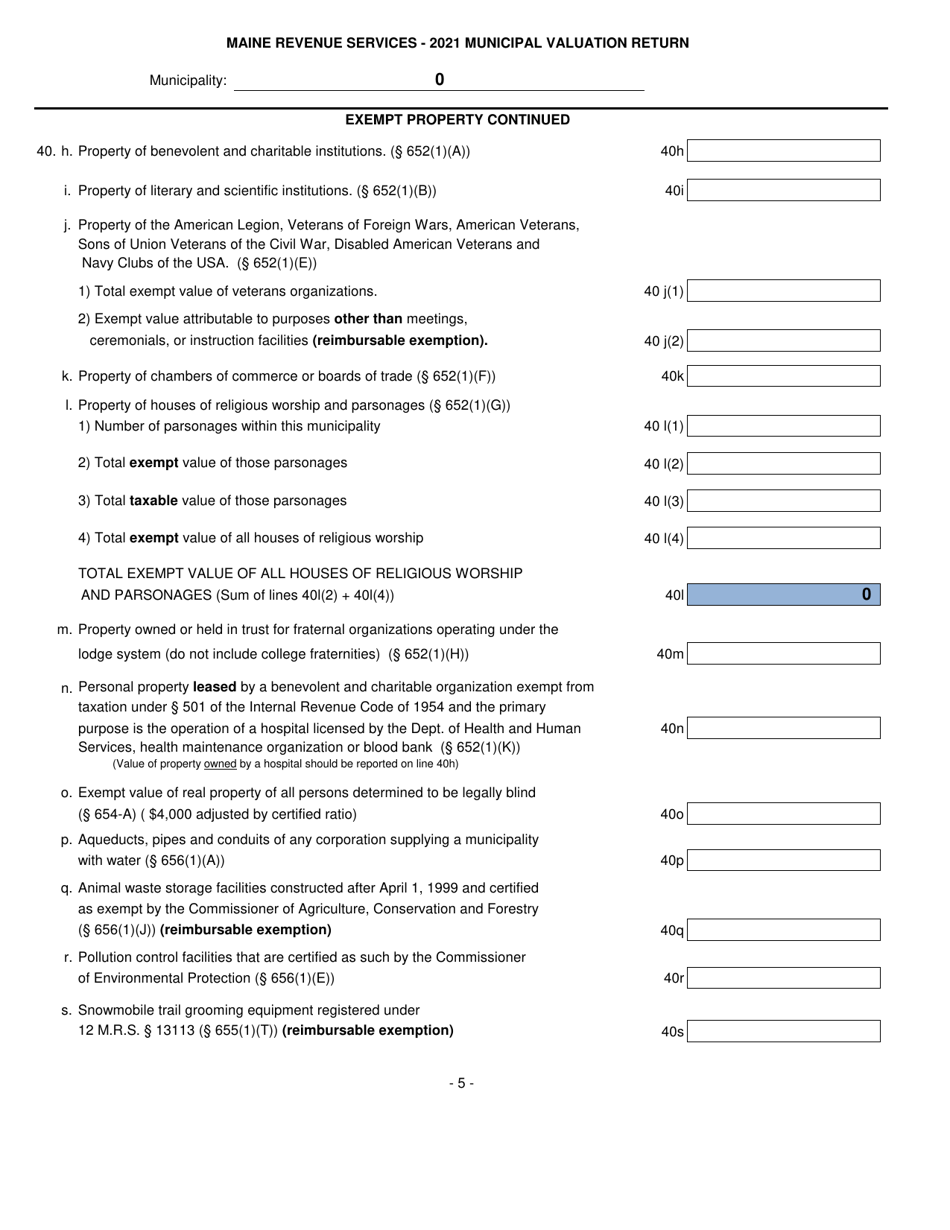 Municipal Valuation Return - Maine, Page 6
