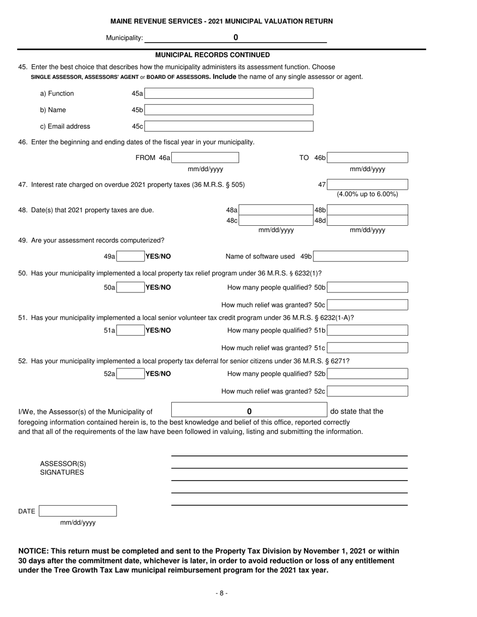 Municipal Valuation Return - Maine, Page 9