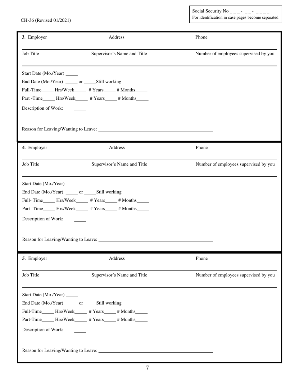 Form CH-36 Application for Employment - Kentucky, Page 7