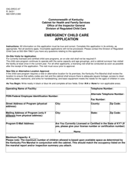 Form OIG-DRCC-07 &quot;Emergency Child Care Application&quot; - Kentucky