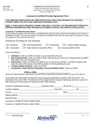 Form DCC-94B Licensed or Certified Provider Agreement Form - Kentucky