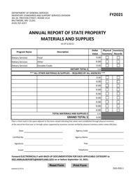 Form DGS-950-1 &quot;Annual Report of State Property Materials and Supplies&quot; - Maryland, 2021