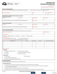 Document preview: Form HLTH4637 Request for Integration Services - British Columbia, Canada