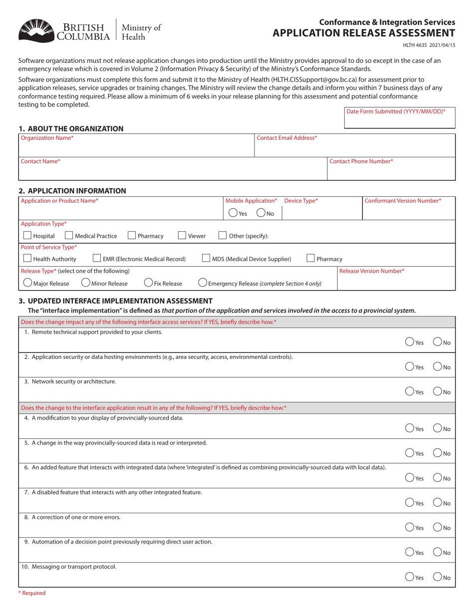 Form HLTH4635 Download Fillable PDF or Fill Online Application Release
