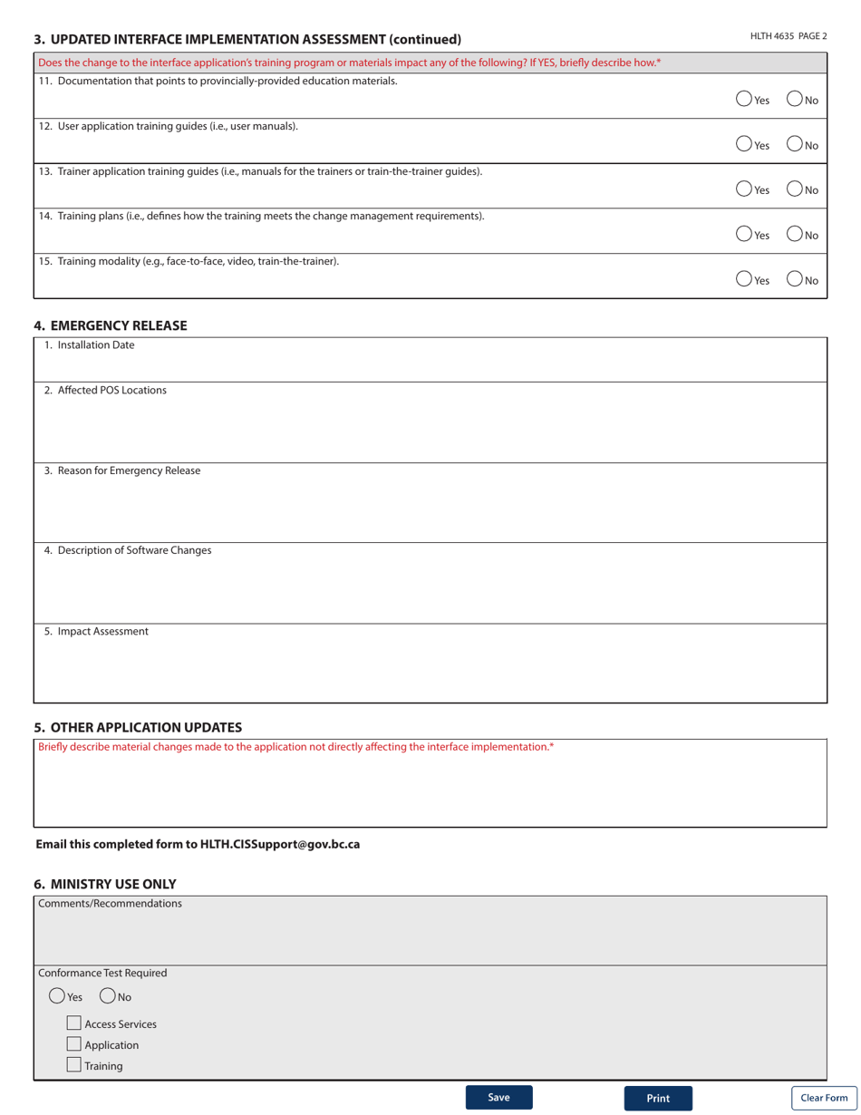 Form HLTH4635 Application Release Assessment - British Columbia, Canada, Page 2