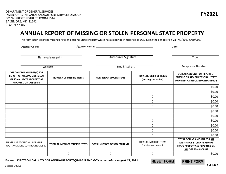 2021 Maryland Annual Report of Missing or Stolen Personal State Property - Fill Out, Sign Online ...